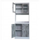 Tall Kitchen Microwave Cart: Cabinets, Shelf and Glass Doors, White with Light Wood Trim