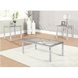 Silver chrome metal coffee table cocktail table set end table